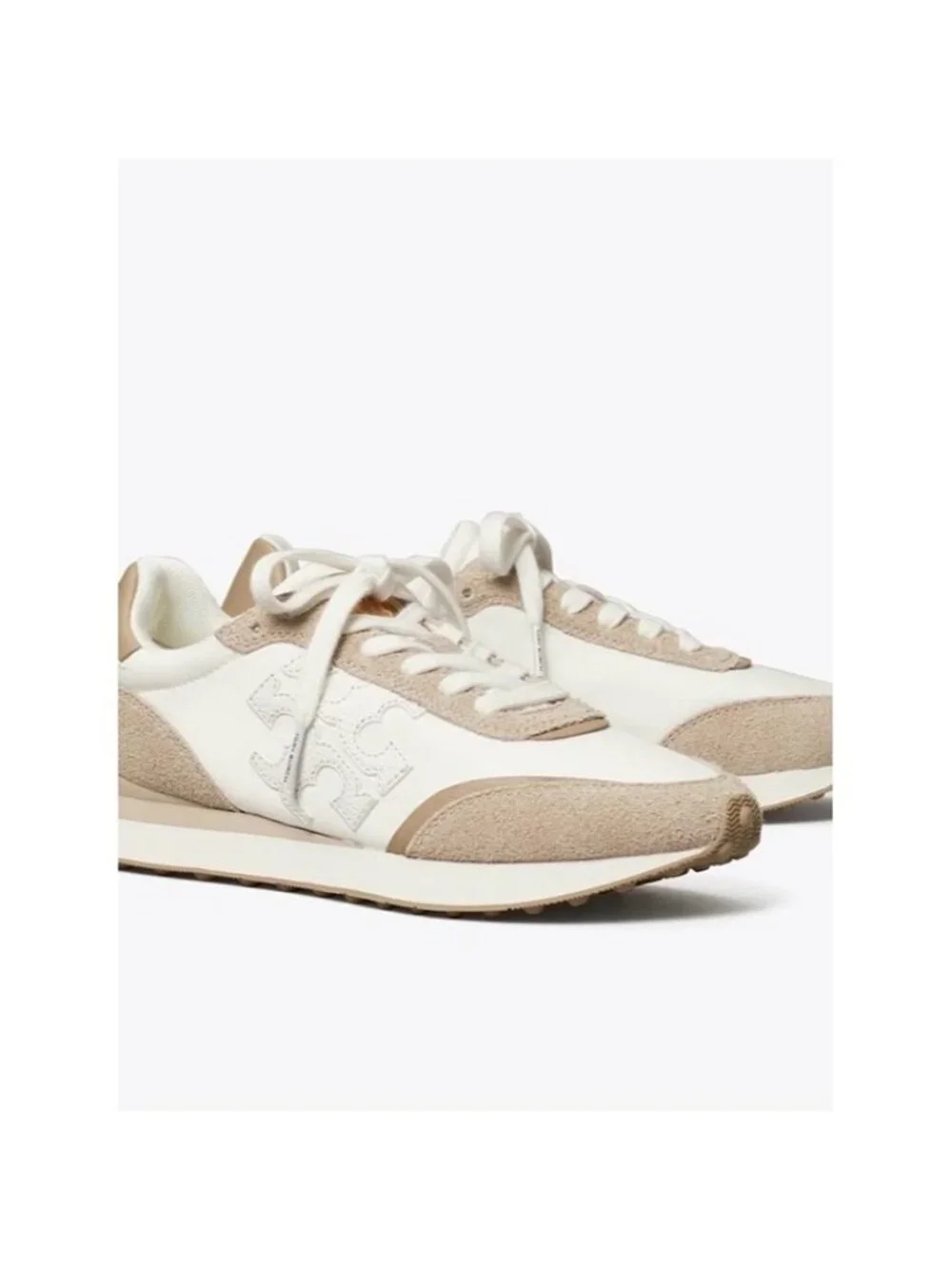 Tory Burch Destiny Trainer  Casual Suede-Trim Sneakers in Beige and White size 6
